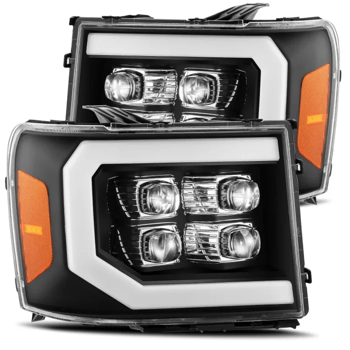 AlphaRex 07-13 GMC 1500HD NOVA LED Proj Headlights Plank – Jet Black w/Activ Light/Seq Signal/DRL