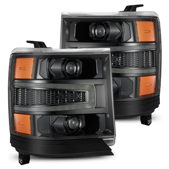 AlphaRex LED Projector Headlights Chevy Silverado 1500 (16-18) [LUXX Series – DRL Light Tube] Alpha-Black / Black / Chrome
