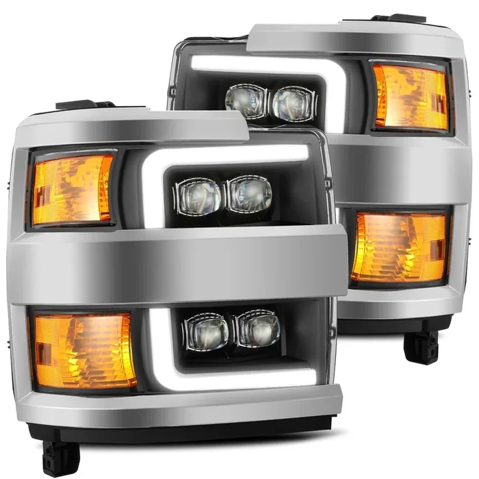 AlphaRex LED Projector Headlights Chevy Silverado 2500HD/3500HD (15-19) [3D Ice-Cube LED – NOVA Series w/ DRL] Black / Chrome / Jet Black