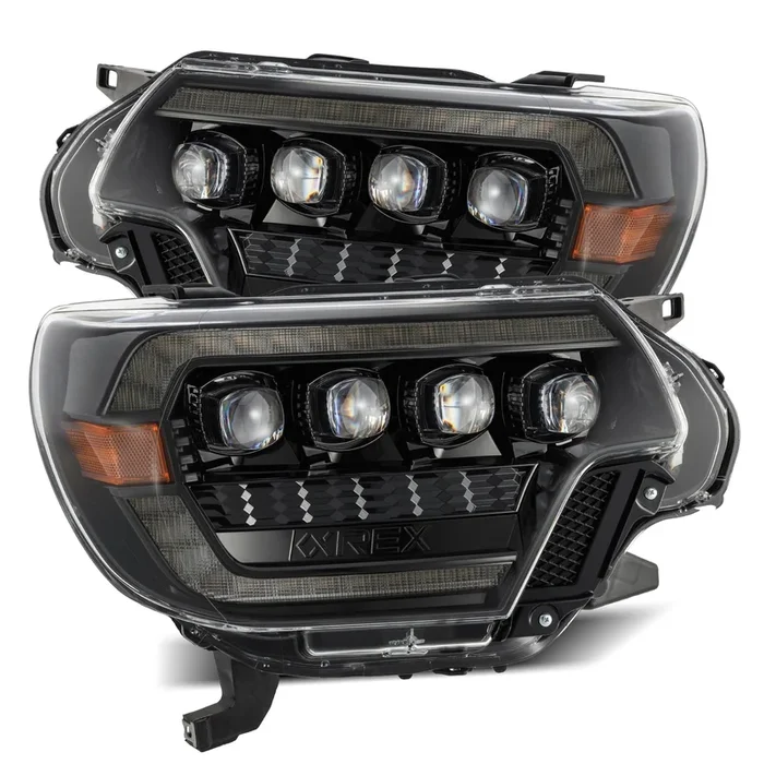AlphaRex Quad 3D LED Projector Headlights Toyota Tacoma (2012-2015) [Nova Series – DRL Light Tube] Alpha-Black/Black
