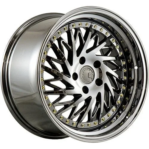 AodHan Wheels DS03 Black Vacuum Chrome w/ Gold Rivets 18×9.5 | 5×114.3 (DS318955114330VB_P)