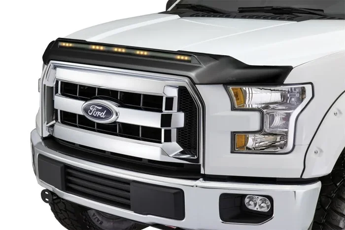 AVS 2015-2019 Ford F150 Aeroskin Low Profile Hood Shield w/ Lights – Black