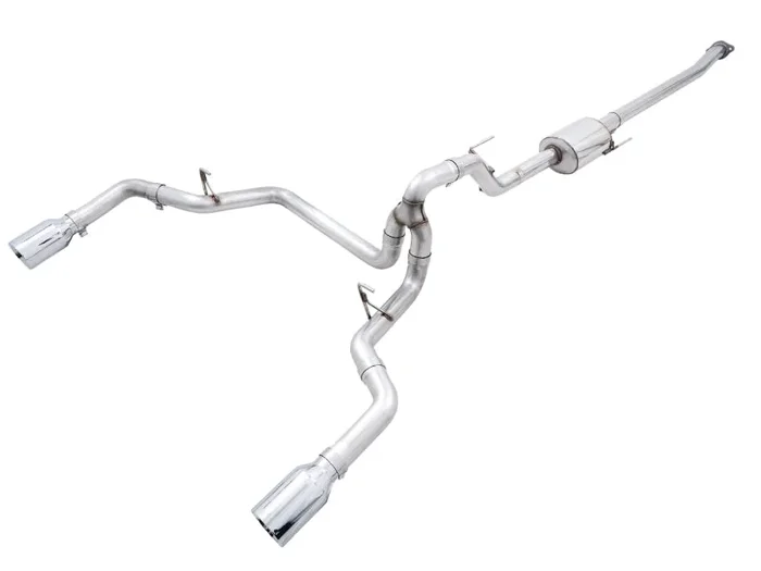 AWE 0FG 21+ Ford F150 Dual Split Rear Exhaust – 5in Chrome Silver Tips