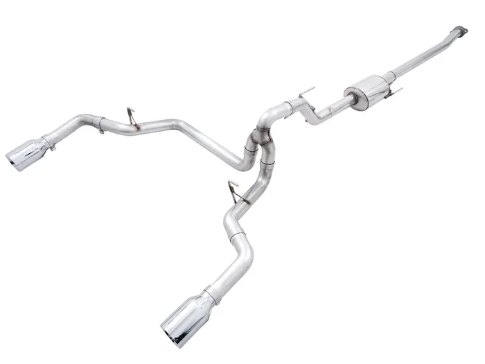 AWE Tuning 0FG Dual Split Rear Exhaust for ’21+ Ford F-150 – 5″ Chrome Silver Tips (3015-32105)