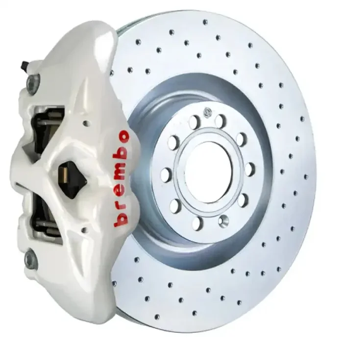 Brembo 05-10 Jetta GLI Front GT BBK 4 Piston Cast 345×30 1pc Rotor Drilled-White
