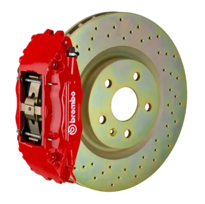 Brembo 05-14 Mustang GT Excl non-ABS Equipped Fr GT BBK 6Pist Cast 355×32 1pc Rotor Drilled-Red