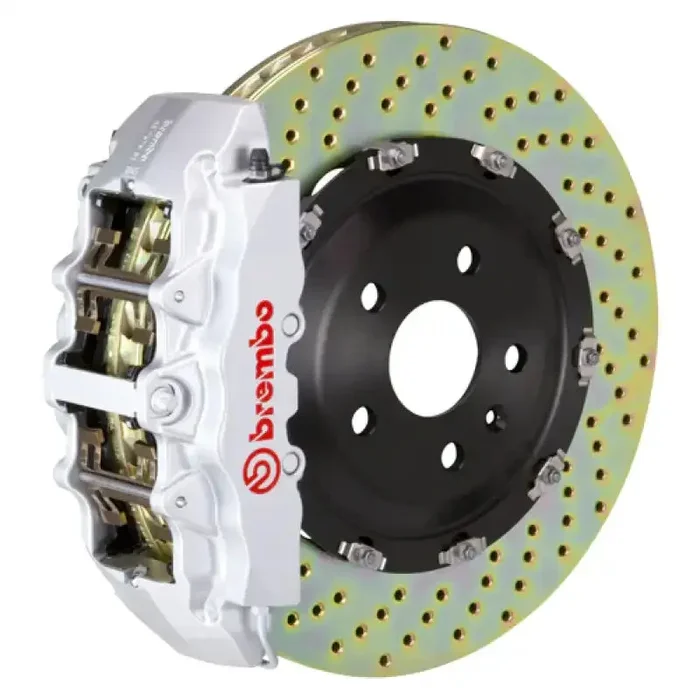 Brembo 08-16 R8 4.2/5.2 (CC Brake Eqpt) Fr GT BBK 6Pis Cast 380×34 2pc Rotor Drilled-Silver