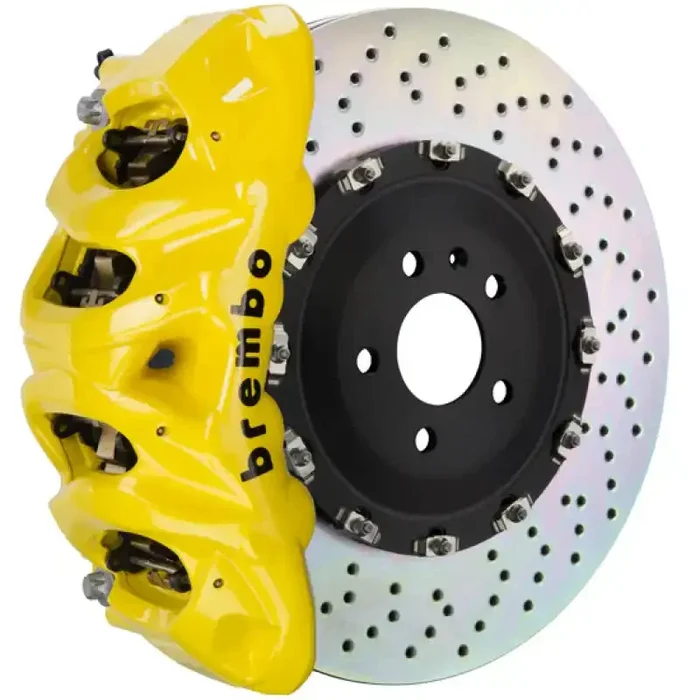 Brembo 19+ Model X (Excl Plaid) Fr GT BBK 8Pis Cast 412×38 2pc Rotor Drilled-Yellow