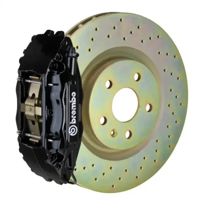 Brembo 82-89 6-Series Front GT BBK 4 Piston Cast 2pc 332×32 1pc Rotor Drilled-Black