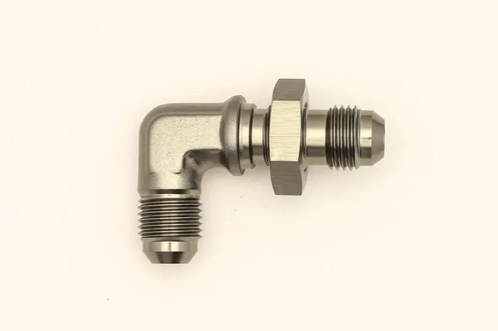 DeatschWerks 6AN Male Flare To 6AN Male Flare Bulkhead Adapter 90-Degree Incl. Nut (6-02-0710)