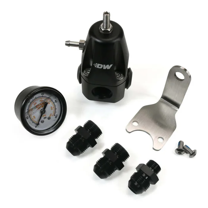 DeatschWerks DWR1000 AFPR + Pressure Gauge + 8AN Fittings – Anodized Black