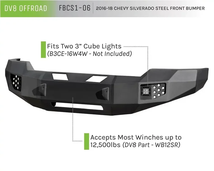 DV8 Offroad FBCS1-06 16-18 Chevy Silverado 1500 Truck Front Full Size Bumper