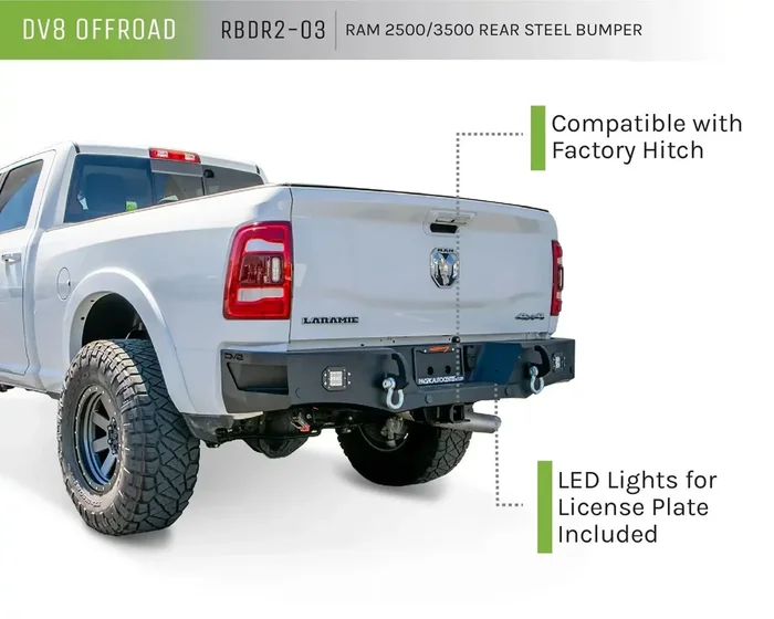 DV8 Offroad RBDR2-03 10-21 RAM 2500/3500 REAR BUMPER WITH CORNER FOOTSTEPS AND LED LIGHTS