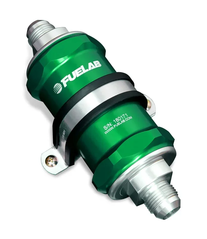Fuelab 818 In-Line Fuel Filter Standard -10AN In/Out 6 Micron Fiberglass – Green