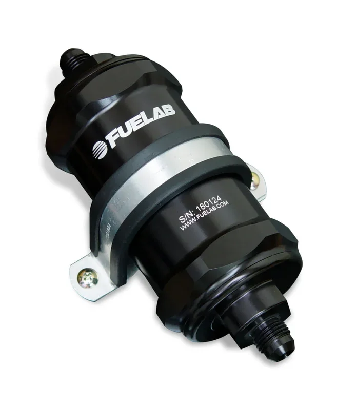 Fuelab 818 In-Line Fuel Filter Standard -8AN In/Out 100 Micron Stainless – Black