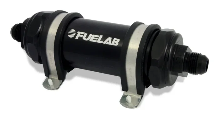 Fuelab 828 In-Line Fuel Filter Long -6AN In/Out 6 Micron Fiberglass – Black