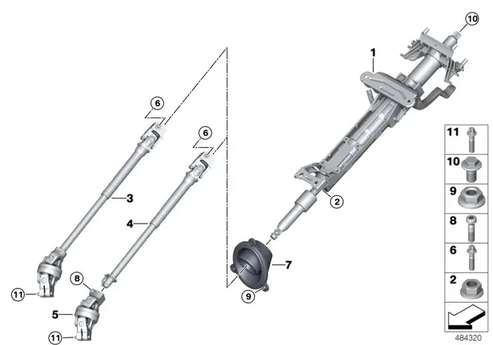 Genuine BMW 32306862088 G20 G21 Steering Spindle Bottom W/Double Joint (Inc. 320iX, 330iX & M340iX)