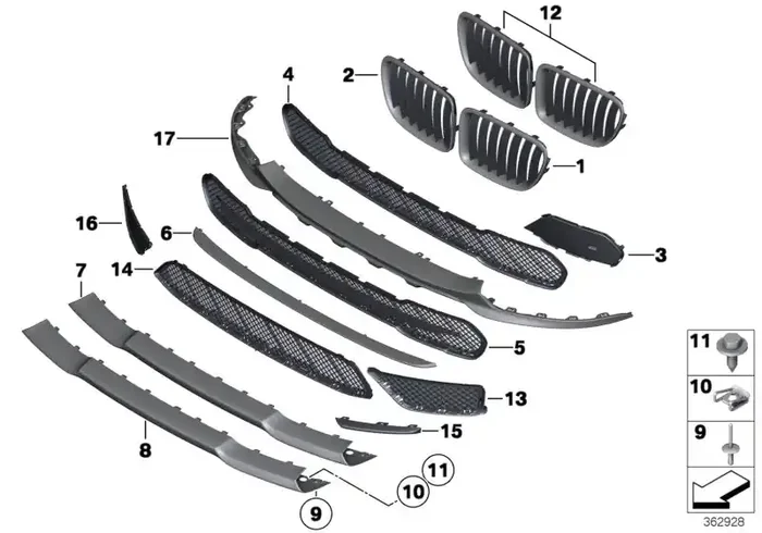 Genuine BMW 51112993307 E84 Grille, Front, Left HIGH (Inc. X1)
