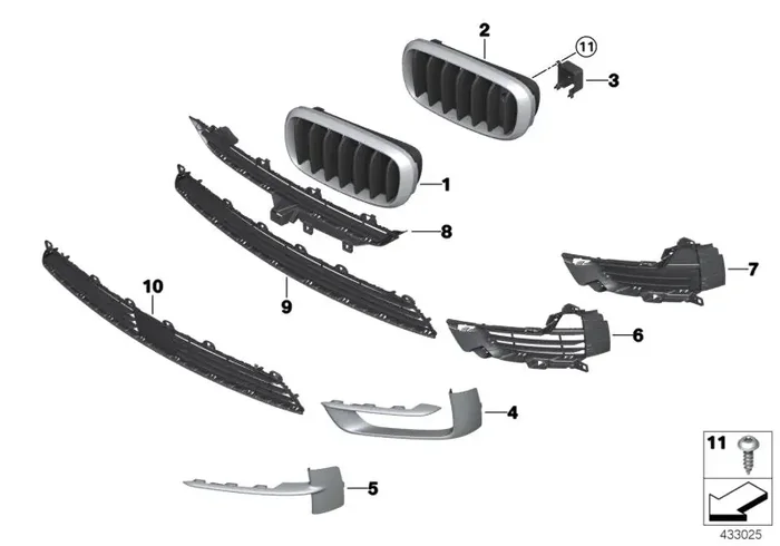 Genuine BMW 51117303082 F15 Grill, Side, Open, Right SCHWARZ (Inc. X5)