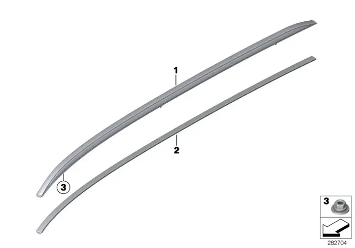 Genuine BMW 51137316517 Roof Railing, Left ALU SATINIERT (Inc. 318dX, 325d & 328iX)