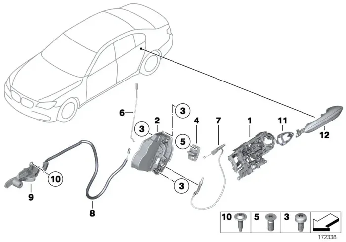 Genuine BMW 51227138403 Rear Door Handle Bowden Cable (Inc. 750LiX 4.4, 750LdX & 740LdX)