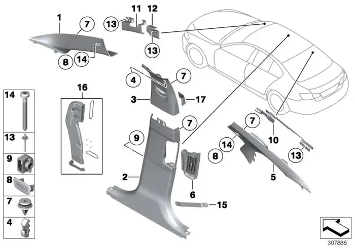 Genuine BMW 51439116364 Retainer, C-Pillar, Upper Right (Inc. 535i, 518d & 530d)