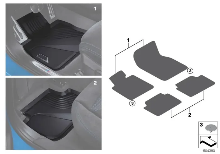 Genuine BMW 51472469123 F40 F44 Floor Mats, All-Weather, Rear Set for F40 and F44 (Inc. 228iX, M135iX & 118d)