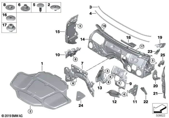 Genuine BMW 51486996305 G30 G31 Sound Insulation, Partition, Inner Left LHD (Inc. 520dX, 520i & 530i)