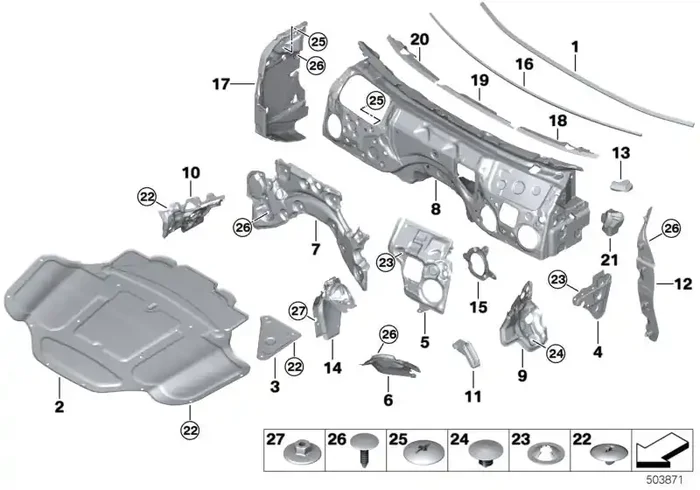 Genuine BMW 51487492423 F93 G16 G14 Sound Insulation, Spring Strut, Left N63 (Inc. M8 & M850iX)