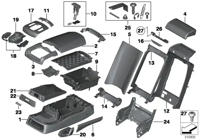 Genuine BMW 52207229384 Armrest Lower Section, Rear Center NASW SCHWARZ (Inc. 750LiX, 760LiS & 750iX)