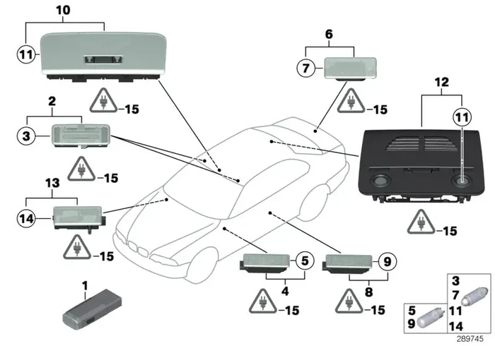 Genuine BMW 61319201632 E90 E91 Interior Reading Light, Rear GRAU (Inc. 318i, X1 16d & 323i)