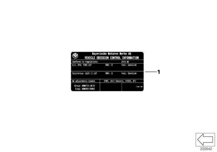 Genuine BMW 71227599236 E83 Label “Exhaust Emission” (Inc. X3)