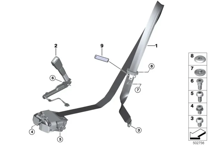Genuine BMW 72117374380 Upper Belt Strap Rema, Front Right SCHWARZ (Inc. 650i, 425d & 430i)