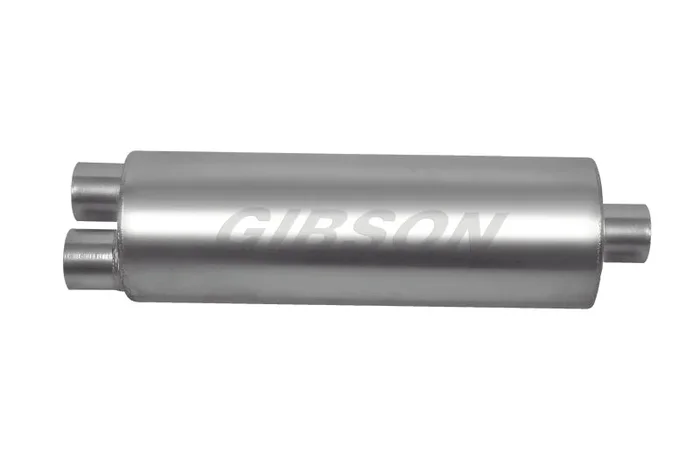 Gibson SFT Superflow Dual/Center Round Muffler – 8x24in/3in Inlet/4in Outlet – Stainless