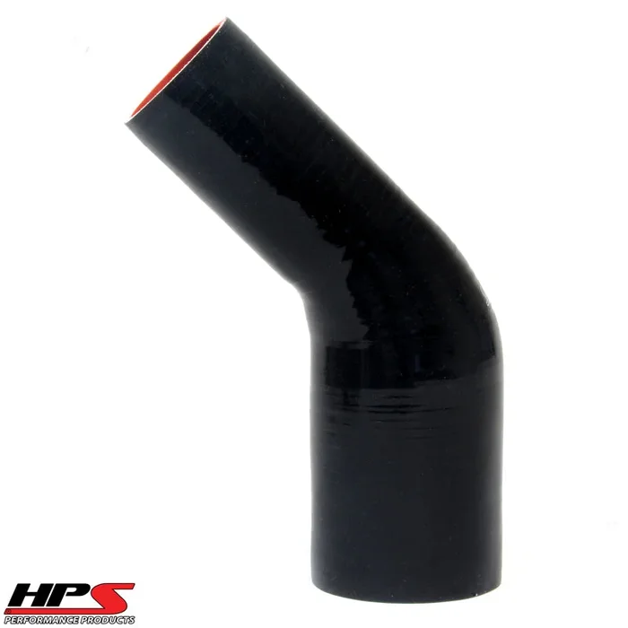 HPS 1.75 ” – 2 ” ID High Temp 4-ply Reinforced Silicone 45 Degree Elbow Reducer Hose Black (45mm – 51mm ID)