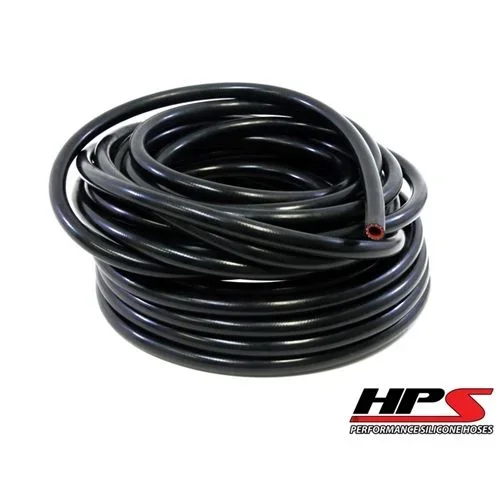 HPS 7/8 ” ID Black high temp reinforced silicone heater hose 25 feet roll, Max Working Pressure 60 psi, Max Temperature Rating: 350F, Bend radius: 4 “
