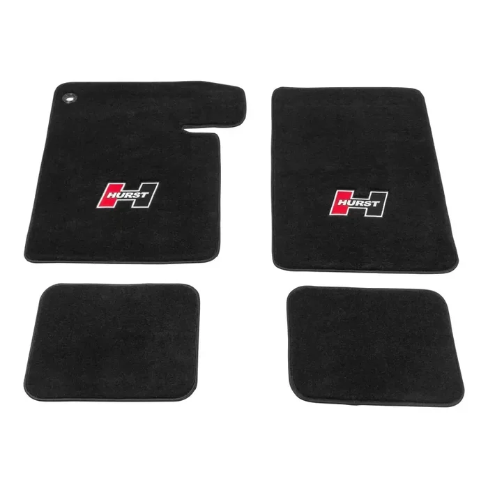 Hurst 6370001 Floor Mat Kit Black Non-Slip Backing Red Logo Front and Rear 4 pc.