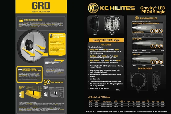 KC HiLites Gravity LED Pro6 Pod: Pedestal Mount – Each / Spot Beam (KC91300)
