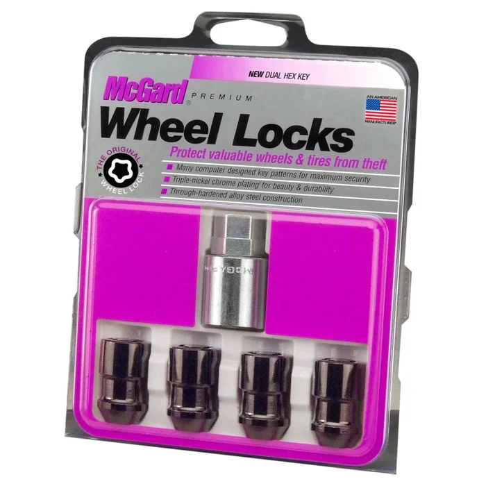 McGard Wheel Lock Nut Set – 4pk. (Cone Seat) M12X1.5 / 19mm & 21mm Dual Hex / 1.46in. Length – Black