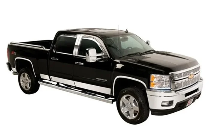 Putco 07-13 Silverado Ext Cab 8ft Long Box – 6in Wide – 14pcs Stainless Steel Rocker Panels