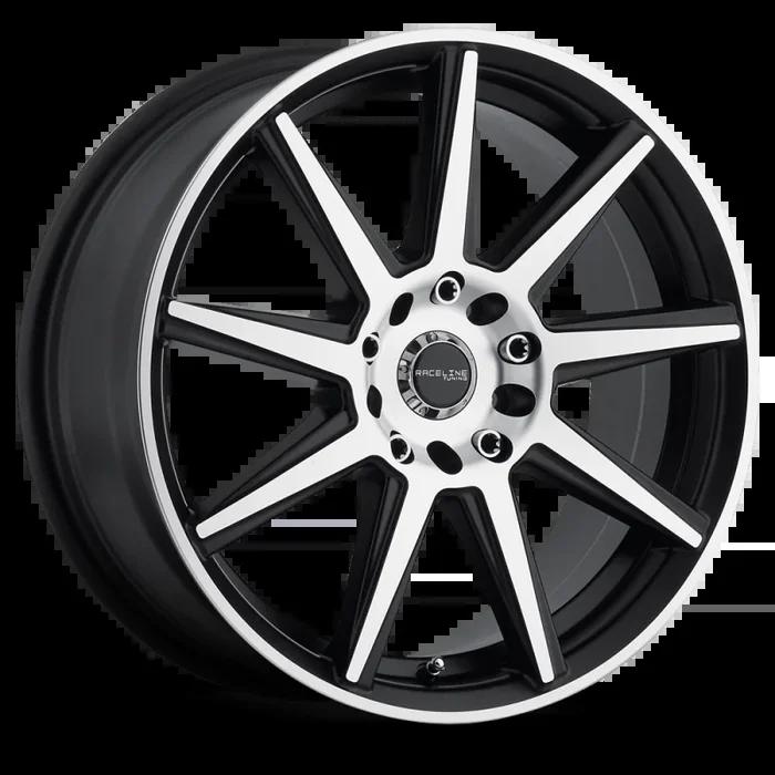 Raceline 144M Storm 18×7.5in / 5×112/5×120 BP / 42mm Offset / 74.1mm Bore – Black & Machined Wheel