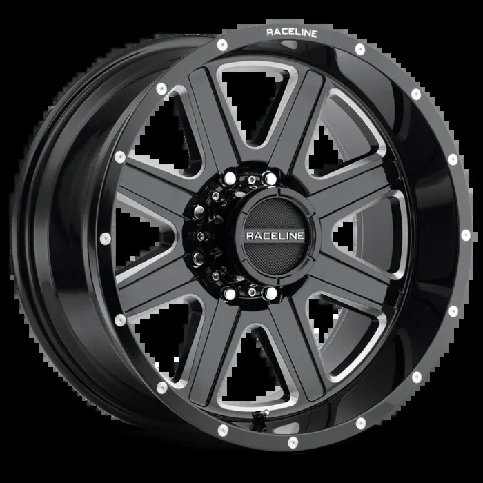 Raceline 940M Hostage 16x8in / 5×127 BP / 0mm Offset / 78.1mm Bore – Black & Milled Wheel