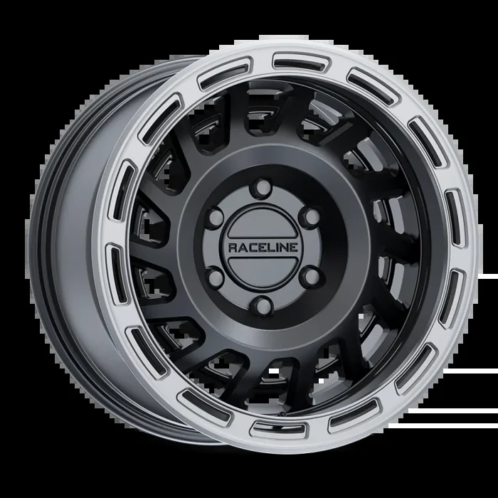 Raceline 957BS Halo 18x9in / 8×170 BP / -12mm Offset / 130.81mm Bore – Black & Silver Lip Wheel