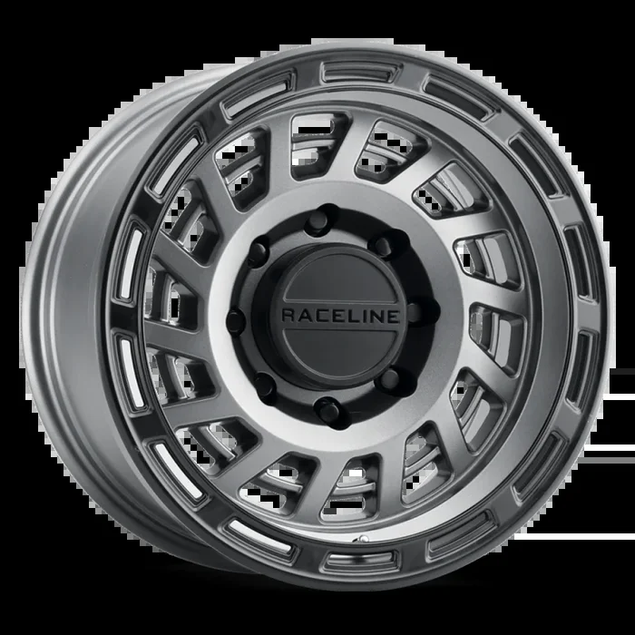 Raceline 957GB Halo 17×8.5in / 6×139.7 BP / 0mm Offset / 106.1mm Bore – Gunmetal & Black Lip Wheel