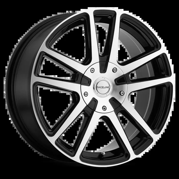Raceline Wheels Encore Black w/ Machined Spoke Faces and Outer Lip Ring 17×7.5 | 5×105/5×115 (145M-77586+40)