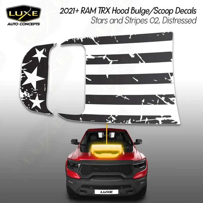 RAM TRX Hood Bulge/Scoop Decals Kit – Stars and Stripes 2, Distressed