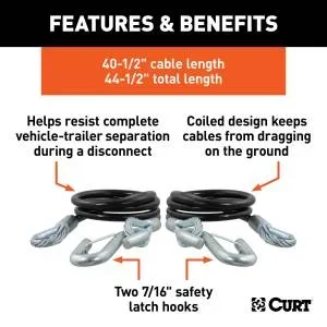 RockJock 4×4 Curt Towing Safety Cable Kit (44 1/2 Inch Long w/ 2 Snap Hooks 5000 lbs. 2-Pack) – RJ-80151