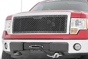 Rough Country Mesh Grille Front Black Series Black Powder Coat Finish Stainless Steel Hardware Unique Mesh Pattern – 70229