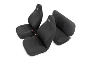 Rough Country Seat Cover Set Black Neoprene Incl. 2-Front Seat Covers 1-Rear Bench Seat Cover – 91001