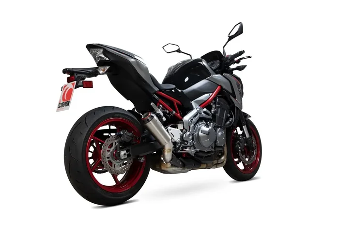 Scorpion PKA114SEO Kawasaki Z900 Red Power Slip-On Exhaust – Brushed Stainless Steel Sleeve